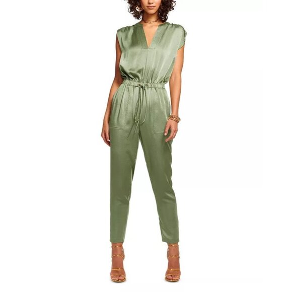 Ramy Brook Hudson Jumpsuit Sleeveless Satin Sage Green Womens Size XS $465 NEW - Picture 1 of 9